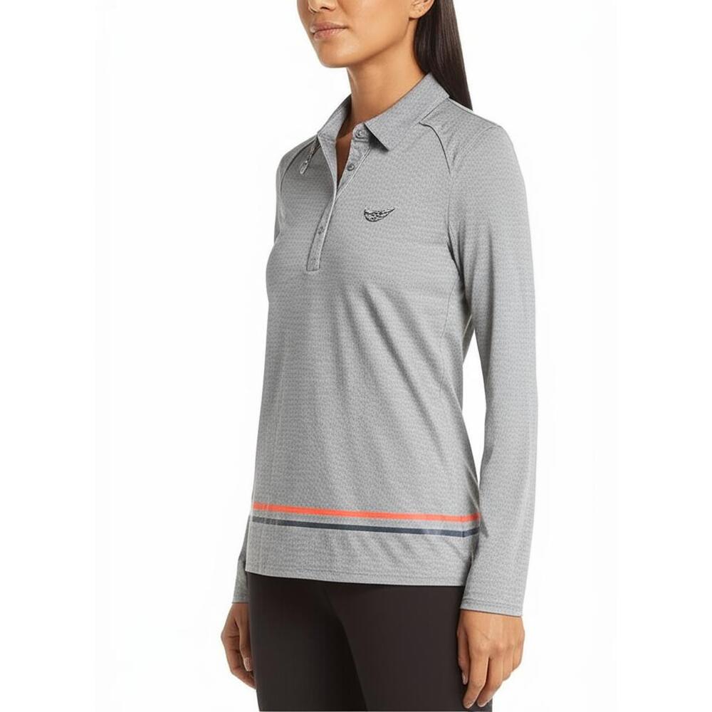 Louis Castel Long Sleeve Tshirt Women M Gray Polo Golf Logo Brand Striped bottom